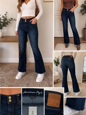 American Eagle Outfitters Dark Indigo High-Rise Flare Jeans